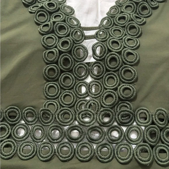 BECCA Siren Olive Green One Piece Swimsuit. Cute Circular Cutouts, Tie Back. - Picture 8 of 16